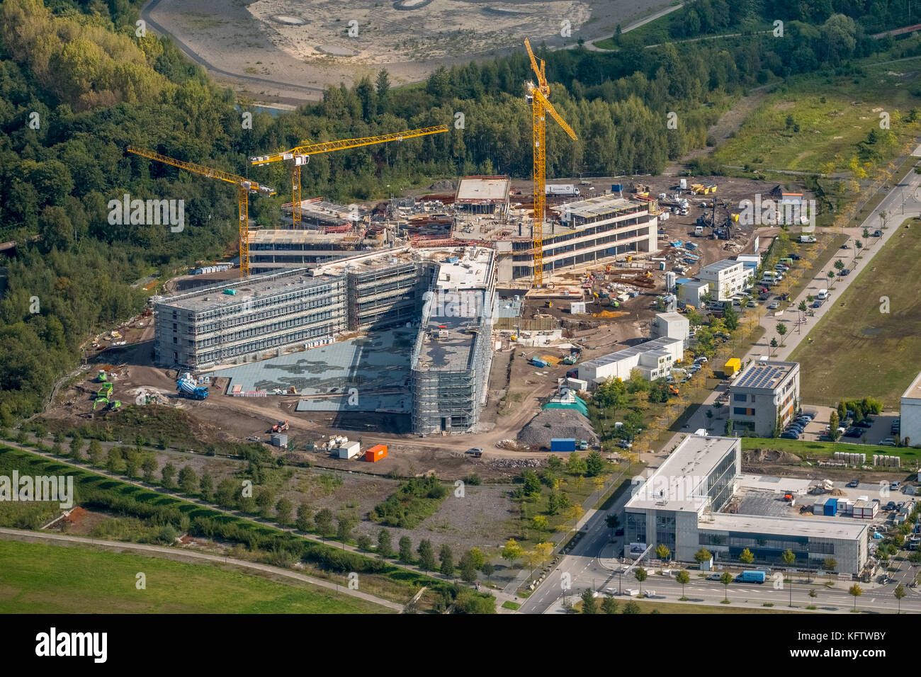 Amprion builds new headquarter on Phoenix-West, Dortmund, Ruhr area, North Rhine-Westphalia, Germany Dortmund, Europe, aerial view, aerial view, aeria Stock Photo