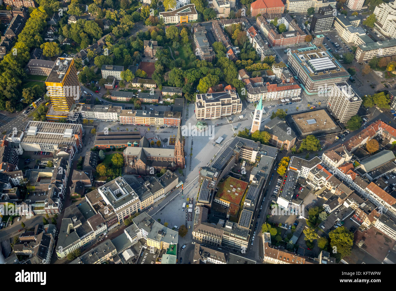 Heinrich-König-Platz, City Hall Hans-Sachs-Haus, Gelsenkirchen, Ruhr Area, North Rhine-Westphalia, Germany, Europe, Gelsenkirchen, aerial view, aerial Stock Photo