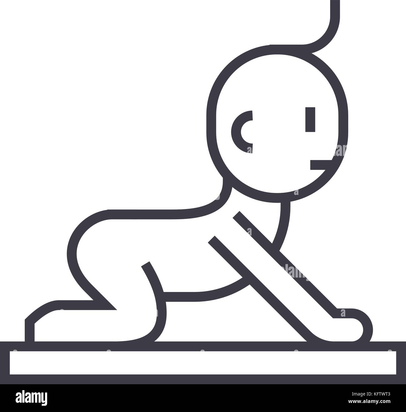newborn crawling vector line icon, sign, illustration on background ...