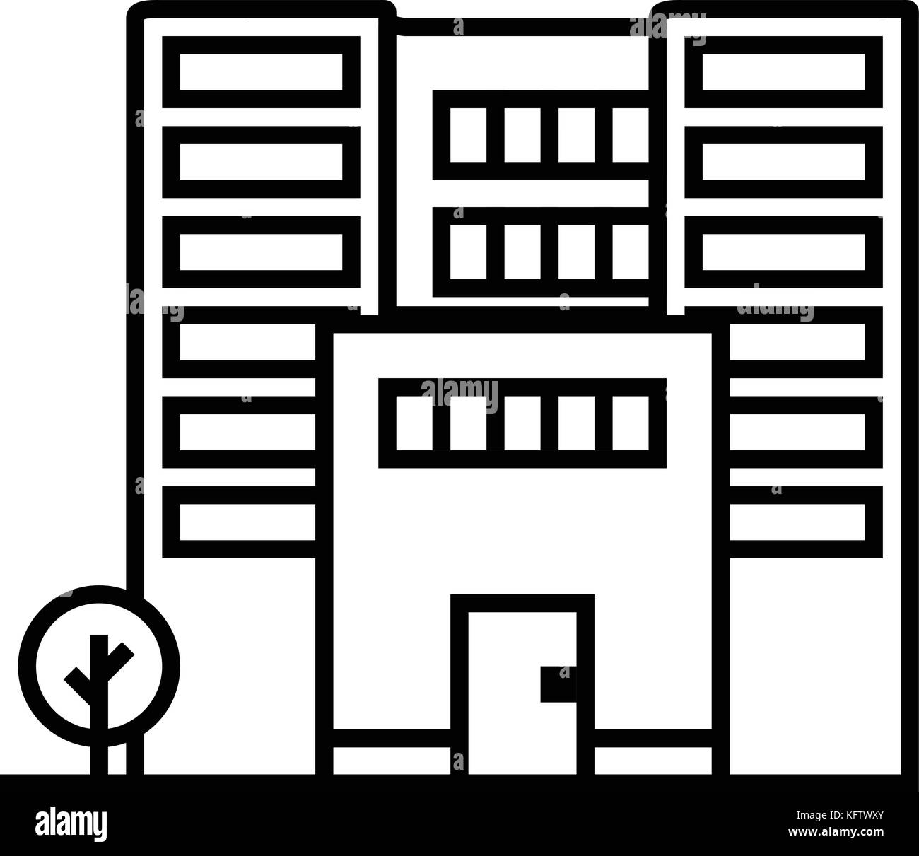 office building vector line icon, sign, illustration on background ...