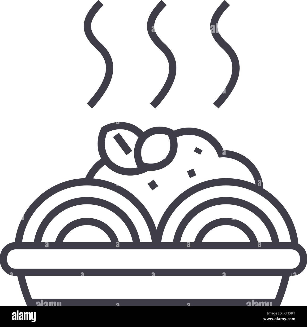 porridge with meatballs vector line icon, sign, illustration on background, editable strokes Stock Vector