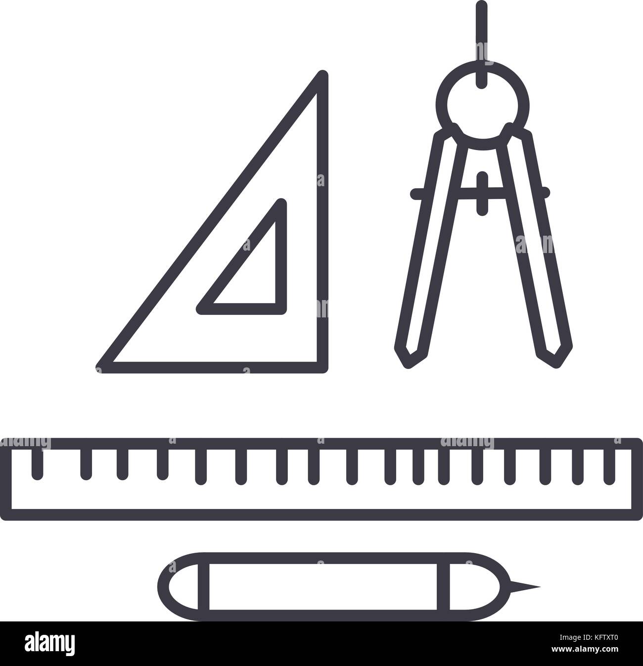 rulers, dividers, pen vector line icon, sign, illustration on ...