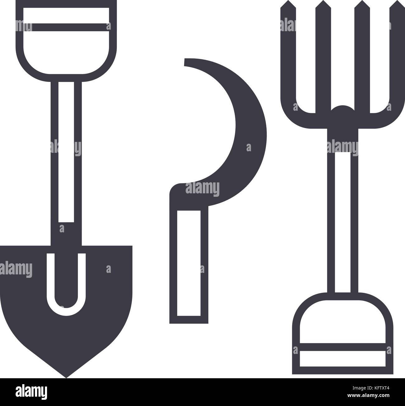 garden tools, shovel, hayfork vector line icon, sign, illustration on ...