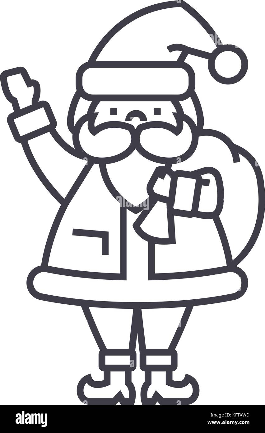 santa claus vector line icon, sign, illustration on background ...