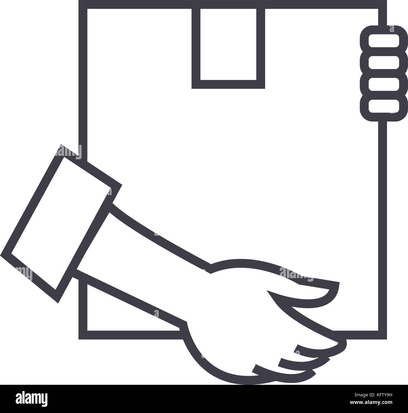 post box with hands vector line icon, sign, illustration on background ...