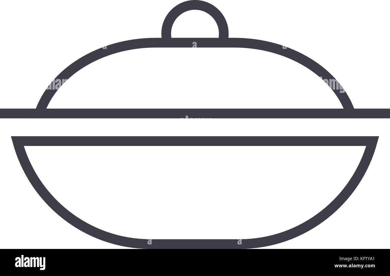 pot vector line icon, sign, illustration on background, editable ...