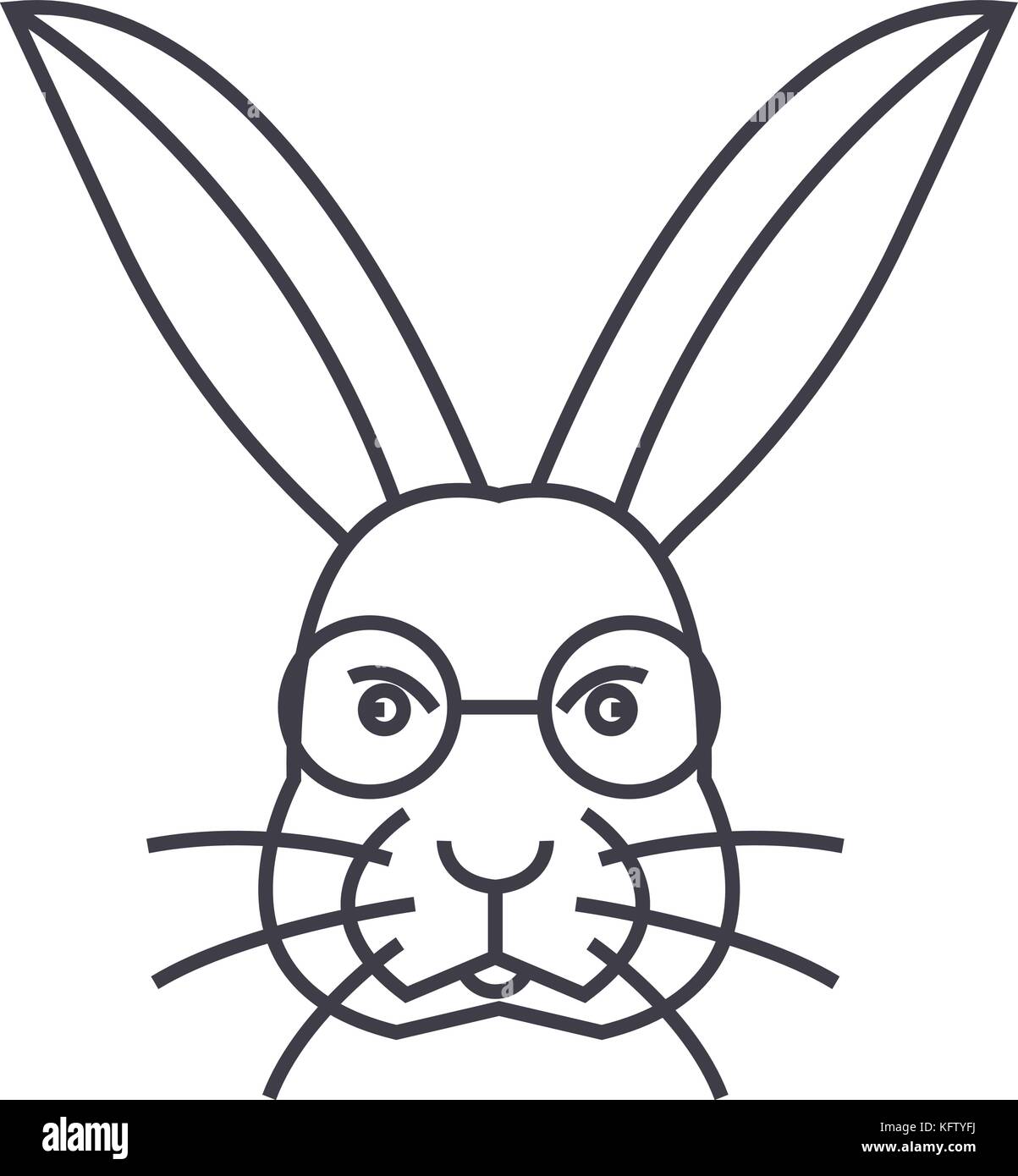rabbit head vector line icon, sign, illustration on background