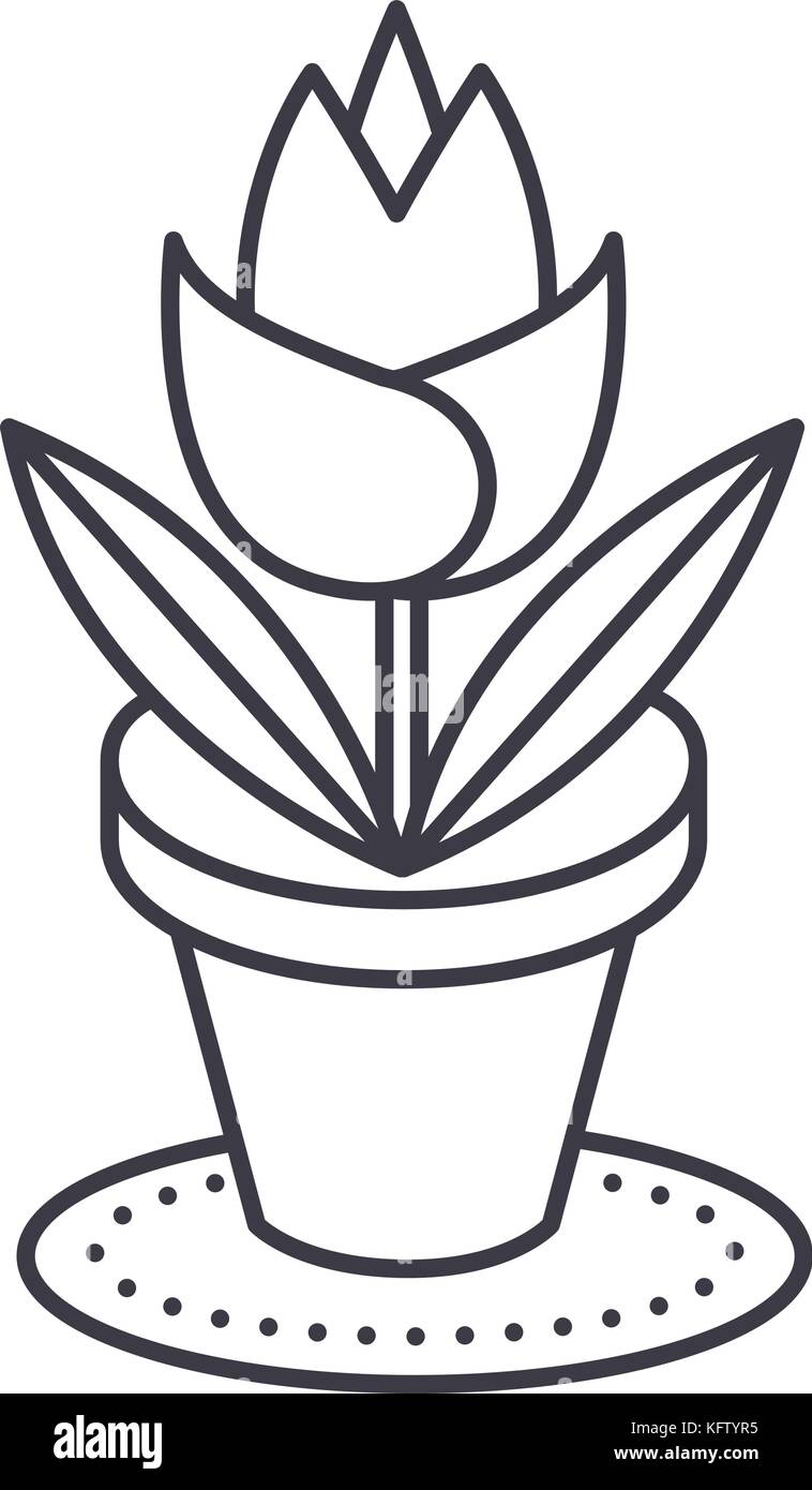rose plant pot vector line icon, sign, illustration on background ...