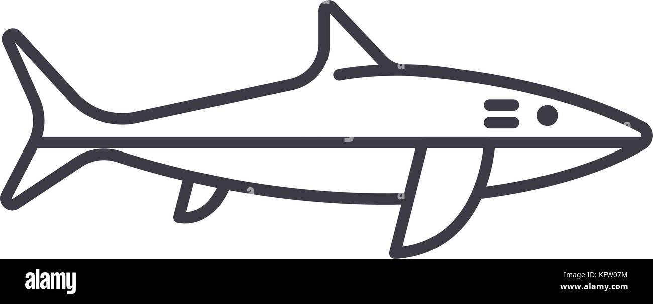 shark vector line icon, sign, illustration on background, editable ...