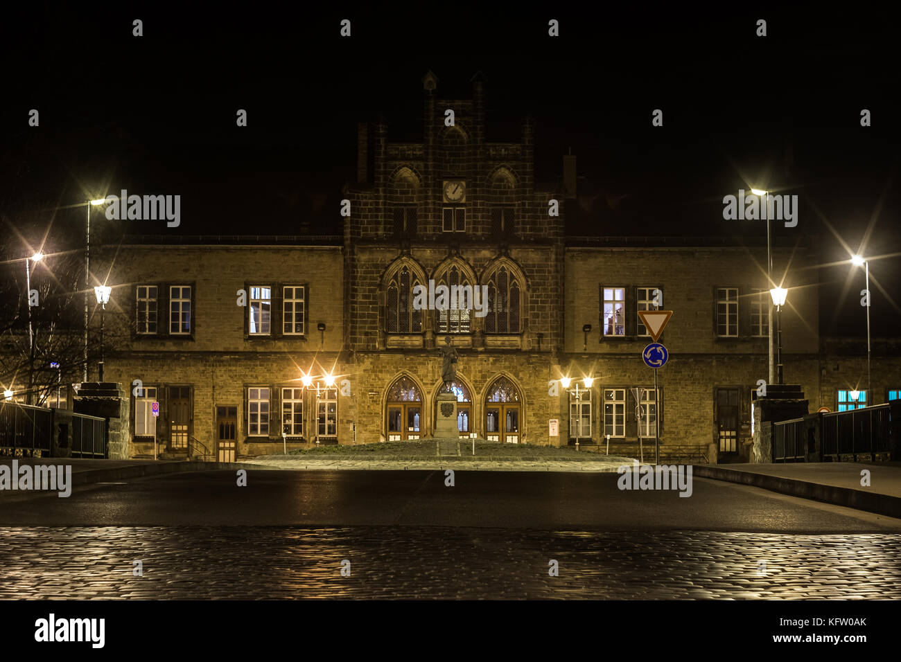 Bahnhof Quedlinburg Nachtaufnahme Stock Photo