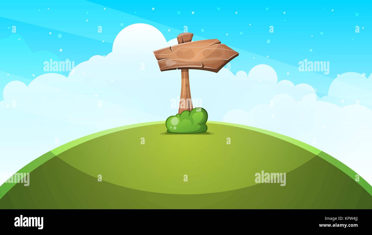 Wood arrows cartoon landscape. Stock Vector