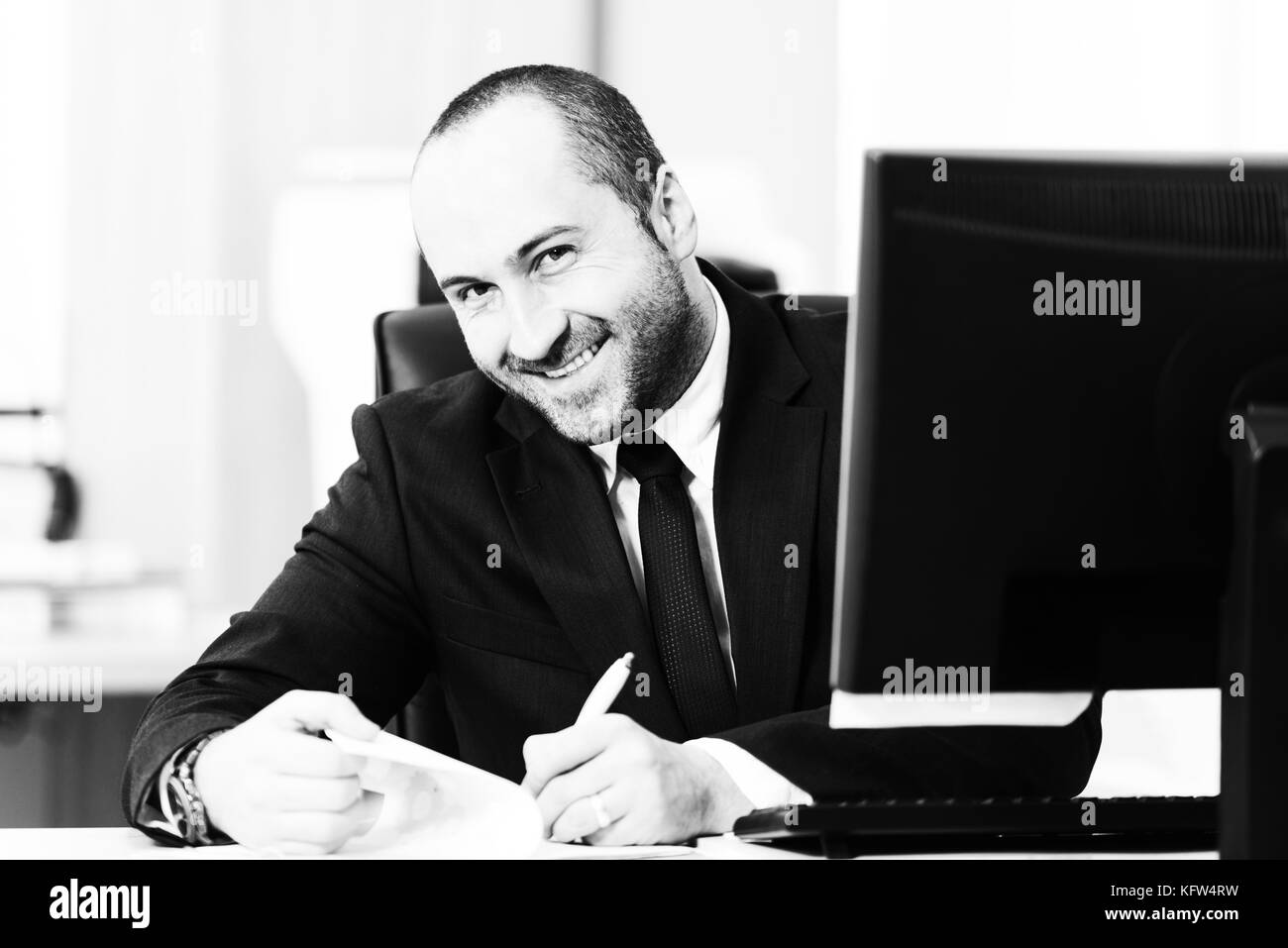 Businessman Writing A Letter - Notes Or Correspondence Or Signing A Document Or Agreement Stock Photo