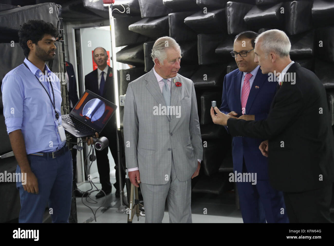 Dyson CEO Jim (right) the Prince of Wales around Dyson's Acoustics Lab during tour of the Dyson Technology Centre in Singapore during an 11-day autumn tour of Asia Stock