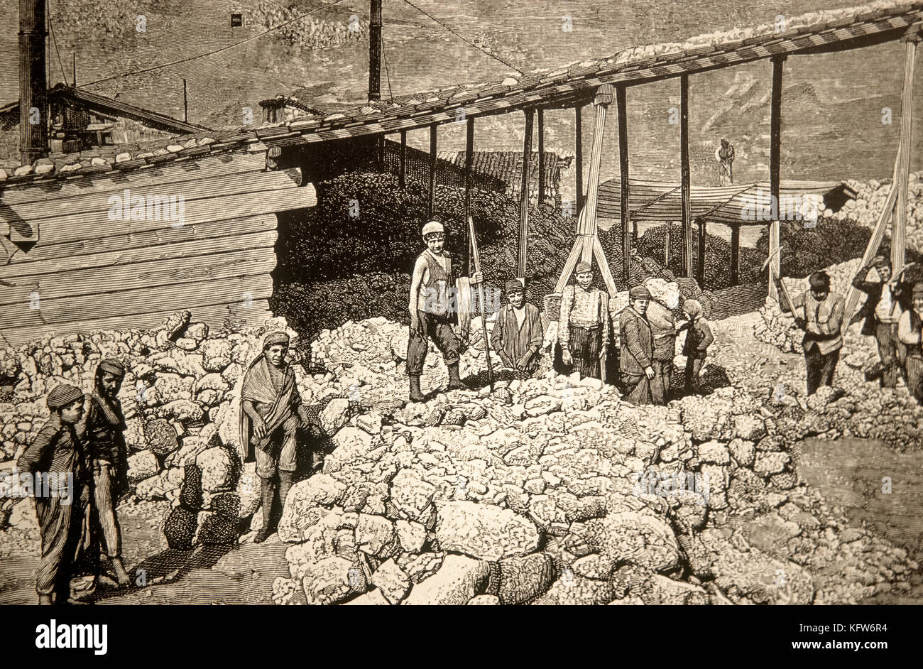 Italy Sicily - Lercarafriddi - sulfur mine 1894 - E. Ximenes Stock Photo