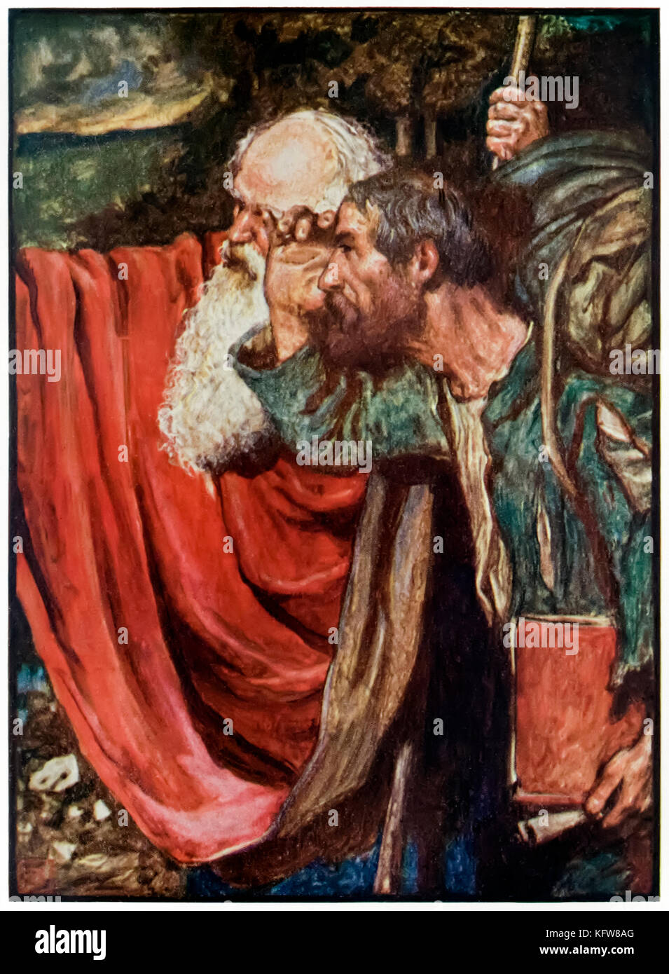 “Evangelist points out the way to the Wicket Gate” from ‘The Pilgrim’s Progress From This World, To That Which Is To Come’ by John Bunyan (1628-1688). Illustration by Byam Shaw (1872-1919) showing Evangelist showing Christian the way. See more information below. Stock Photo