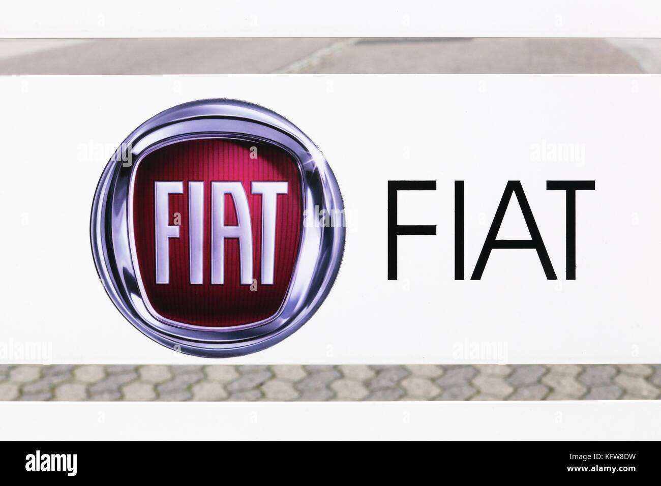 Skanderborg, Denmark - October 21, 2017: Fiat logo on a panel. Fiat is the largest automobile manufacturer in Italy Stock Photo