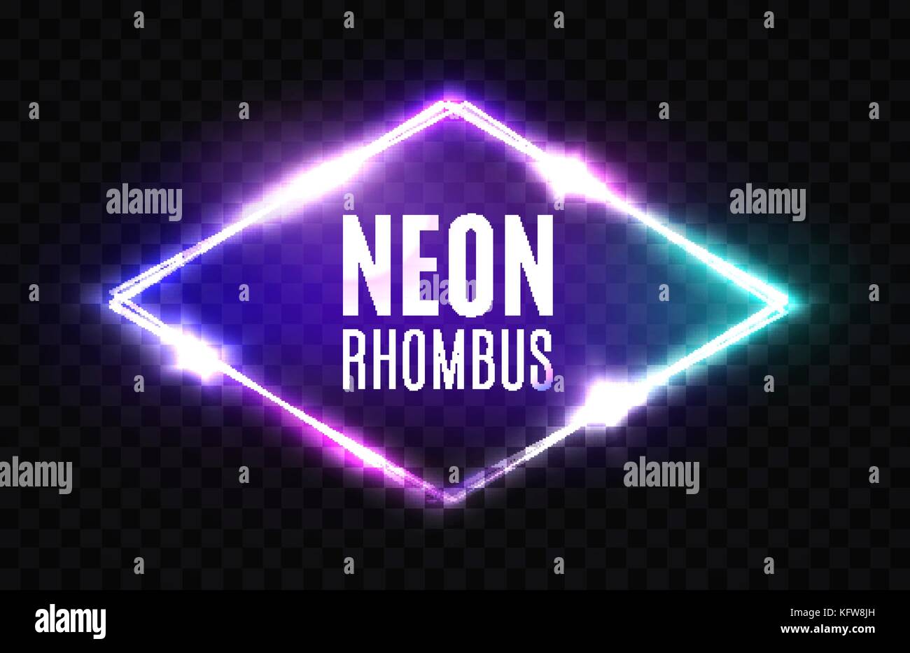 Night Club Neon Rhomb. 3d Retro Light Lozenge Sign With Neon Effect. Techno Rhombus Background. Glowing Brill Frame On Transparent Backdrop. Electric Street Diamond. Vector Illustration in 80s Style. Stock Vector