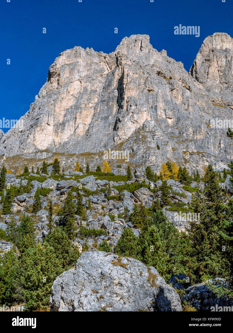 Mountain landscape on Sella Pass, Dolomites, South Tyrol, Italy, Europe Stock Photo