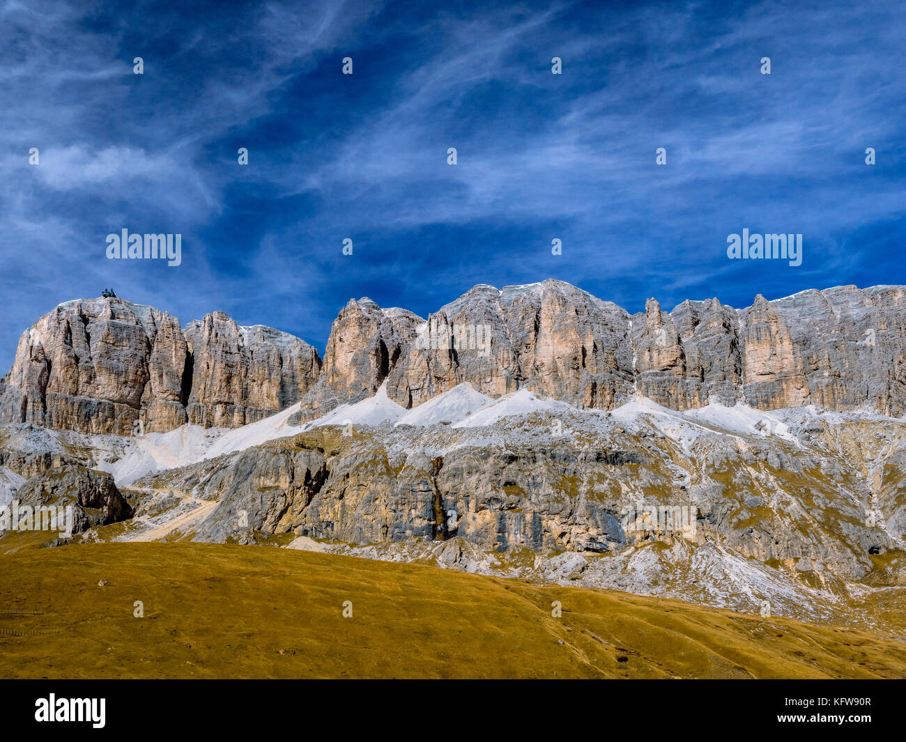 Mountain landscape on Pordoi Pass, Dolomites, South Tyrol, Italy, Europe Stock Photo