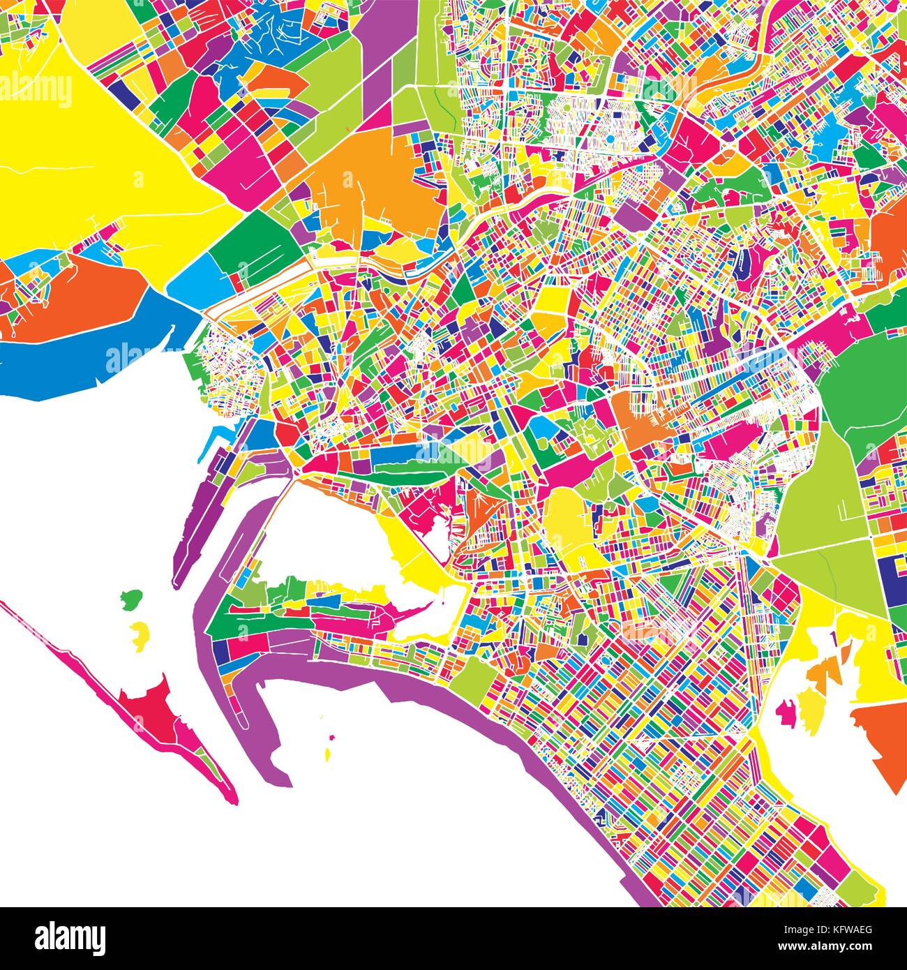 Karachi, Pakistan, colorful vector map. White streets, railways and