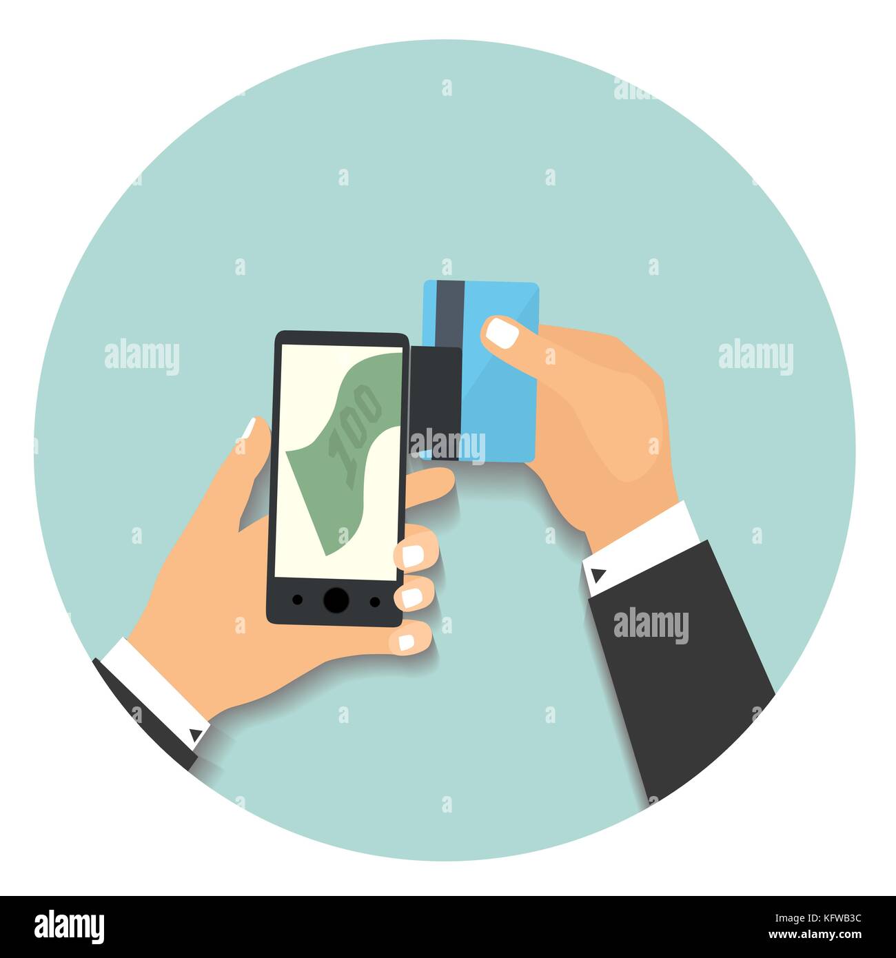 Mobile Card Processing Vector Flat design style vector illustration. Smartphone with processing of ...