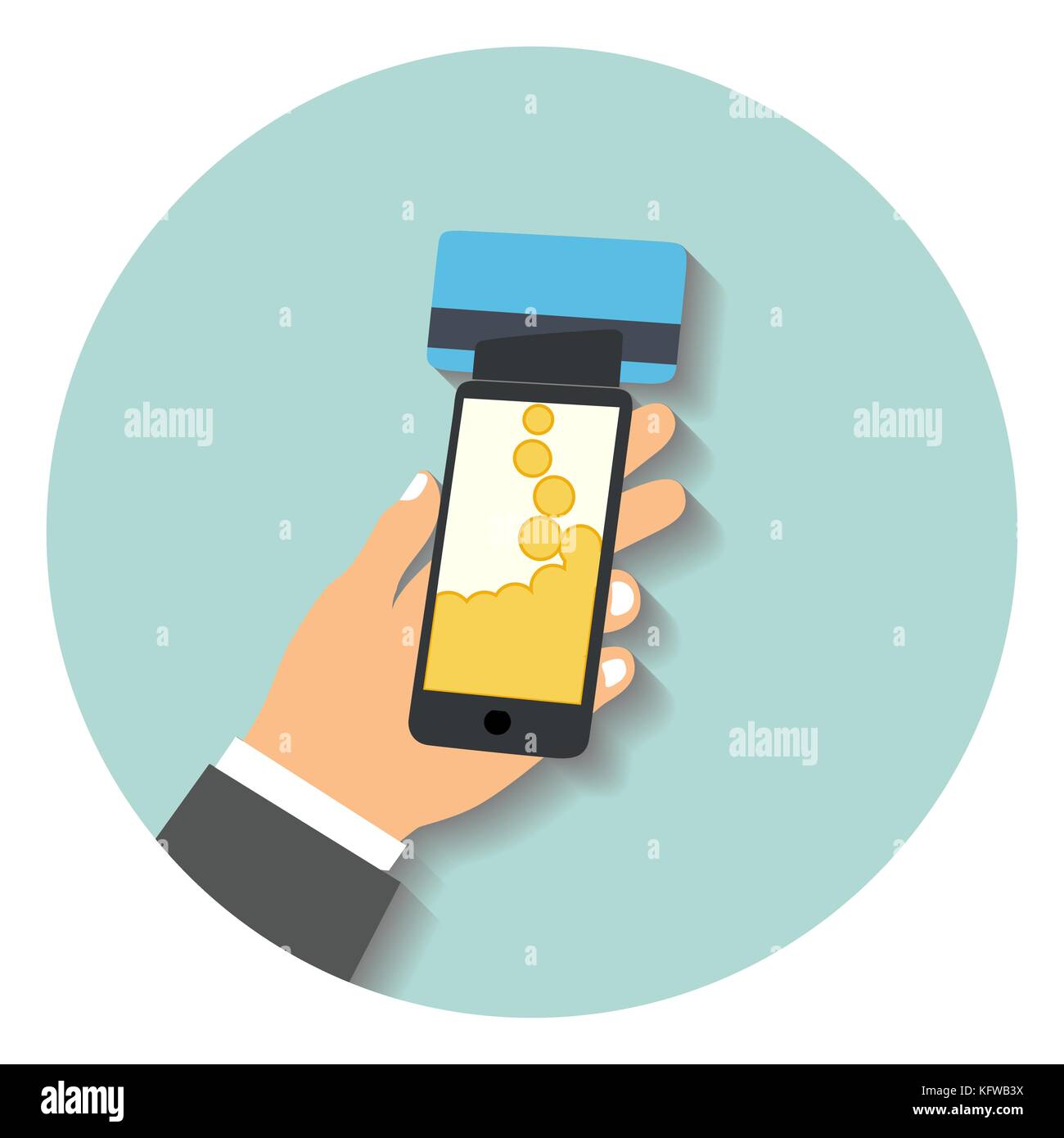 Mobile Card Processing Vector Flat design style vector illustration. Smartphone with processing of ...