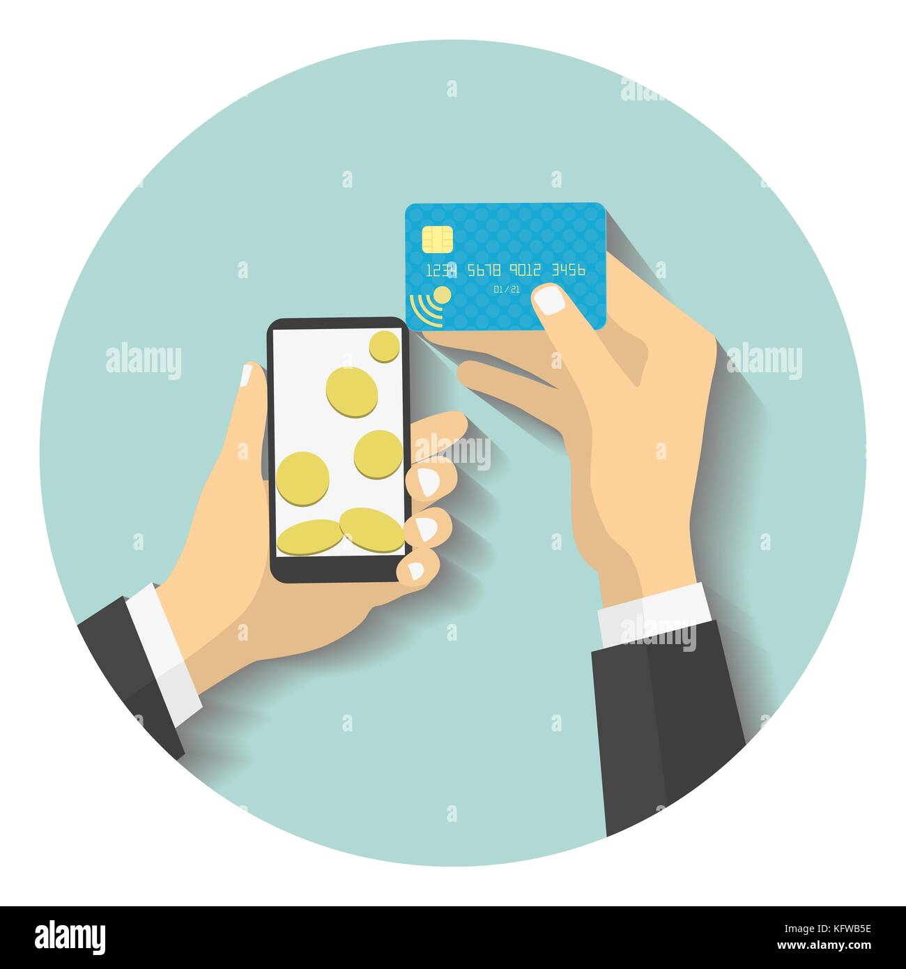 Mobile Card Processing Vector Flat design style vector illustration. Smartphone with processing of ...