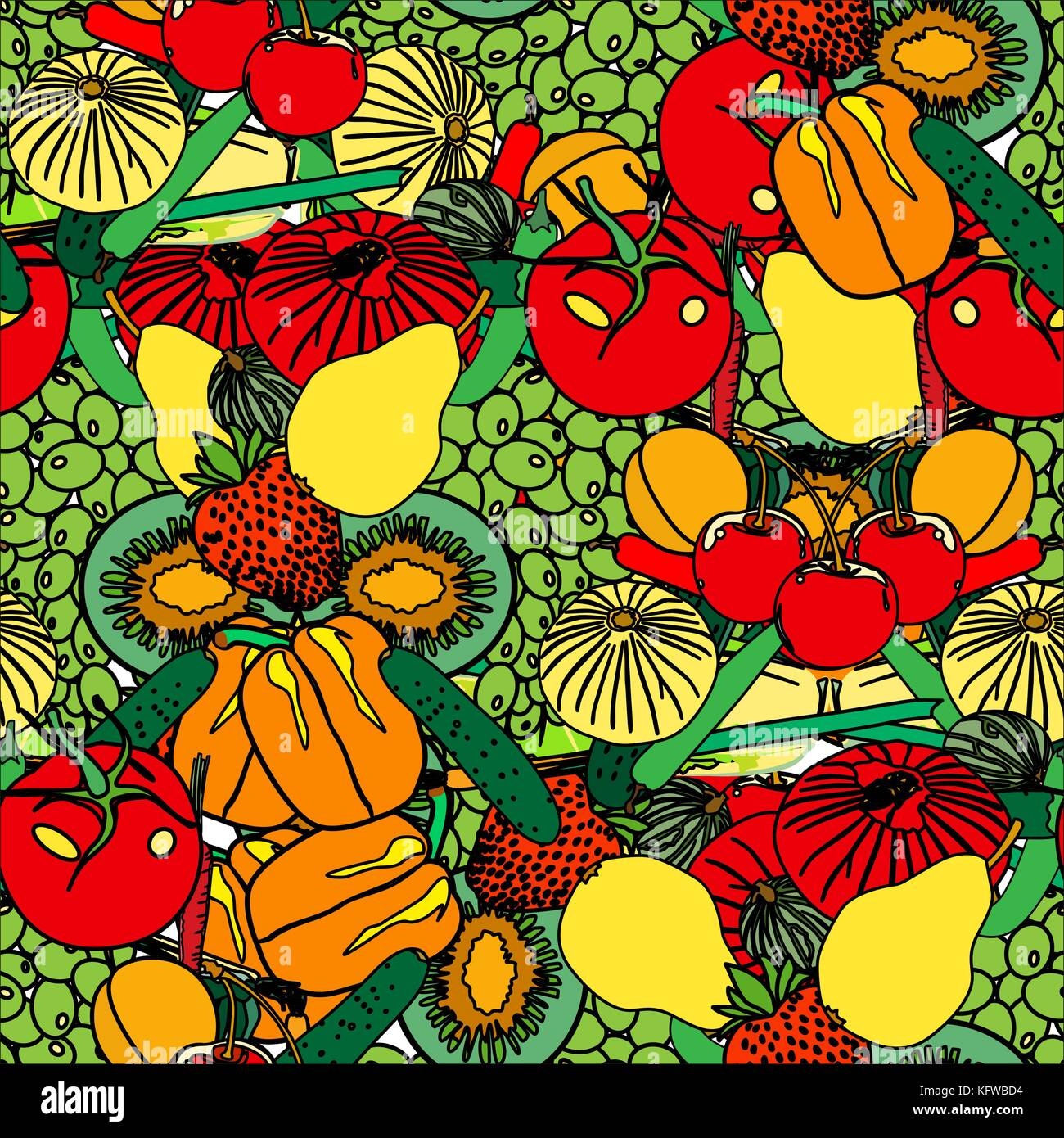 Seamless background with vegetables and fruit. Vector Stock Vector ...