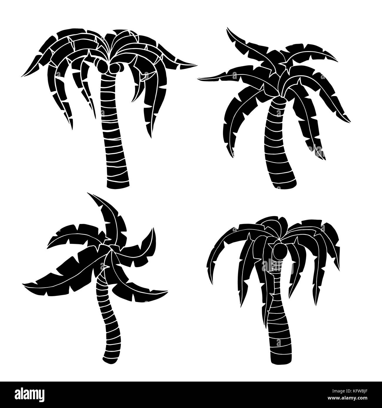 Set of palm tree. Vector illustration, Isolated on white Stock Vector