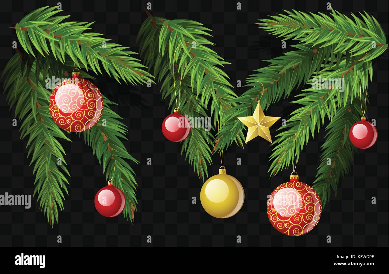 Christmas fir branches - set of modern vector realistic isolated ...