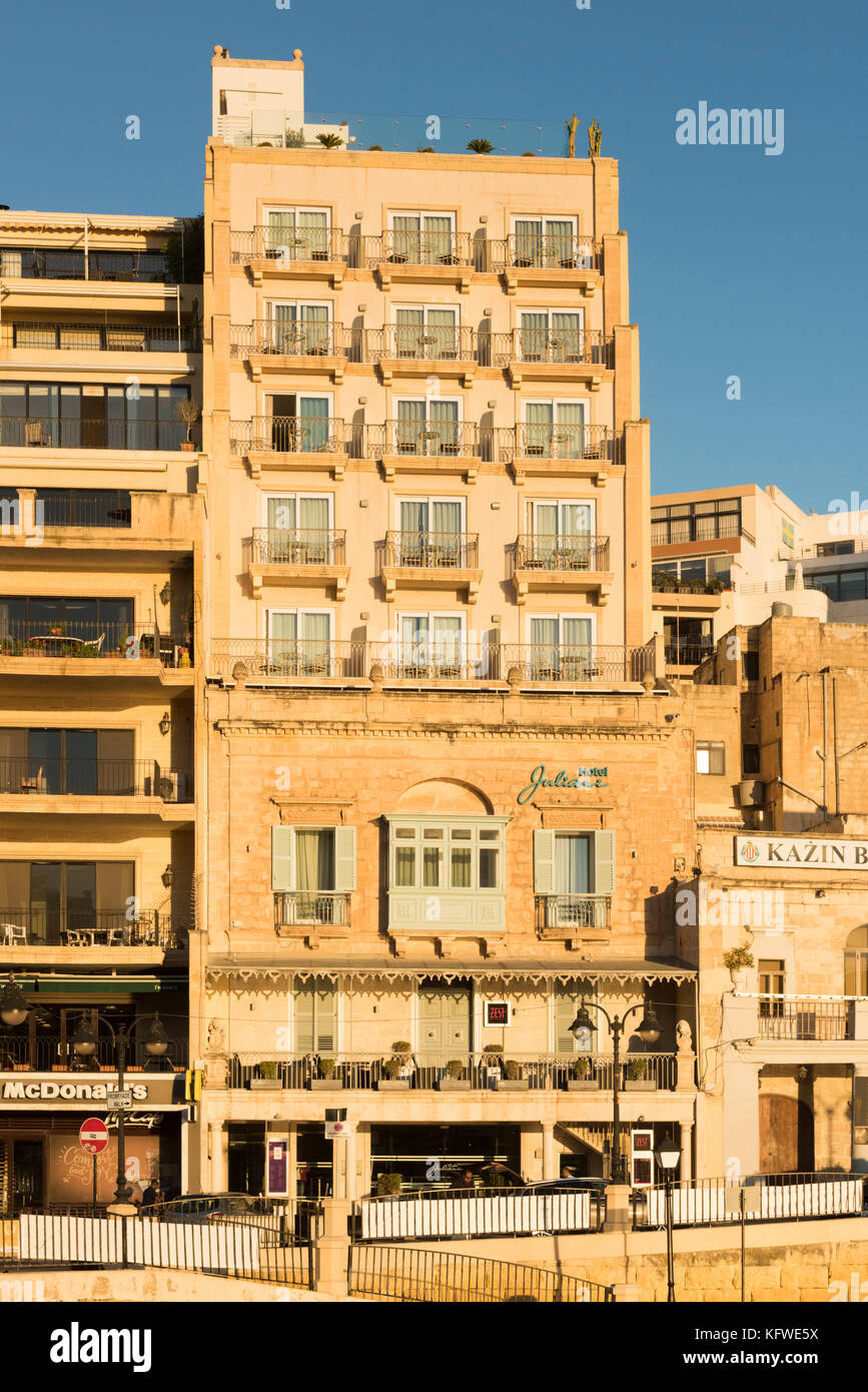 The Hotel Juliane building in St Julians Bay Malta Stock Photo