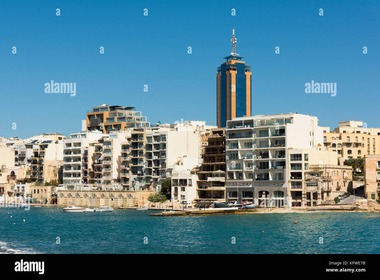 Buildings and the portomaso tower in St Julians Malta Stock Photo