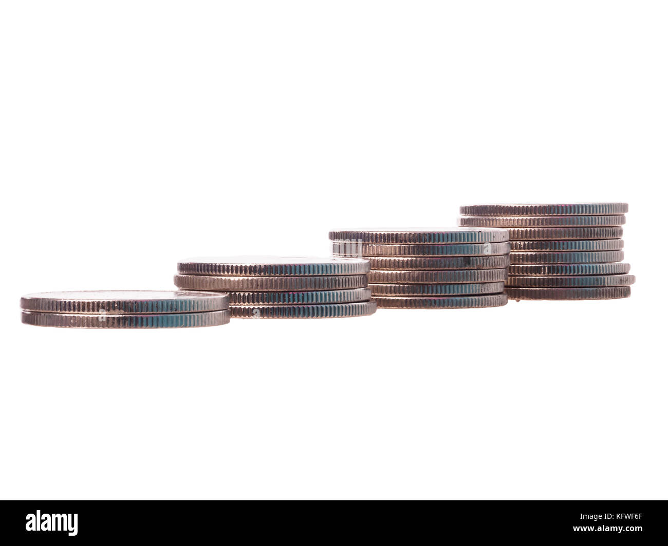 stacks of coins isolated on white background Stock Photo - Alamy