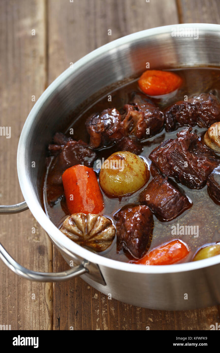 beef bourguignon, beef stewed in red wine, french burgundy cuisine Stock Photo