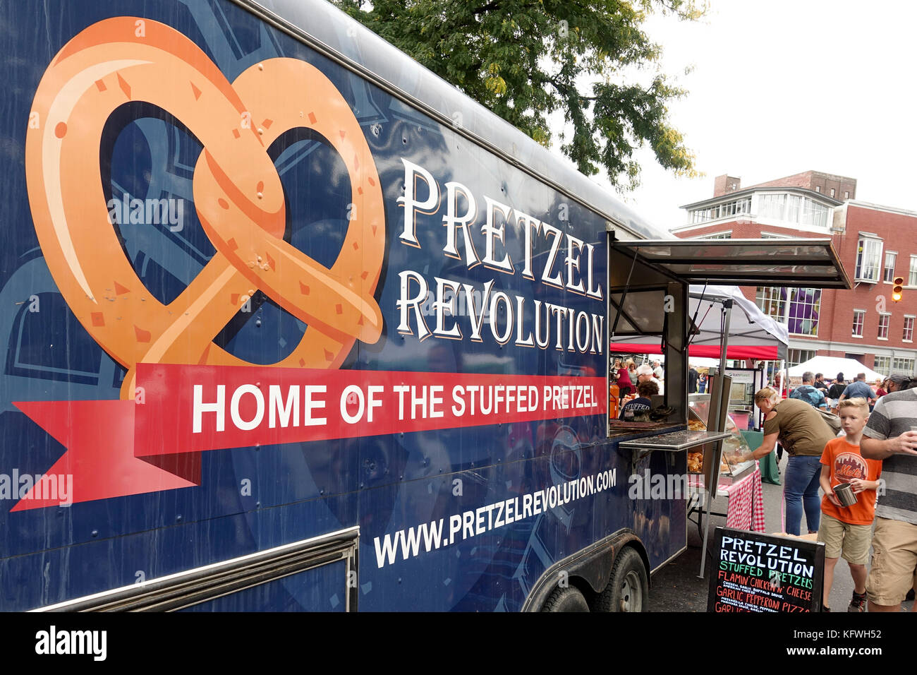 Pretzel revolution, Food truck selling Pretzels, Easton, Pennsylvania, United states. Stock Photo