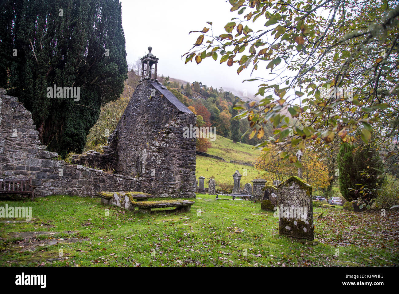 Ancient kirk and kirkyard/cemetary in Balquhidder in Scotlan, place of worship Stock Photo
