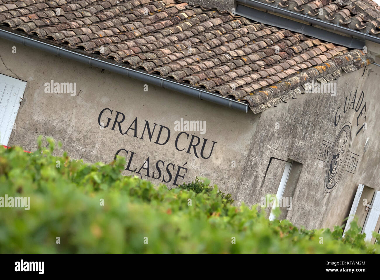 SAINT-EMILION, FRANCE - SEPTEMBER 07, 2017:   Sign for Clos Saint-Julien Vineyard, a Grand Cru Classe estate Stock Photo