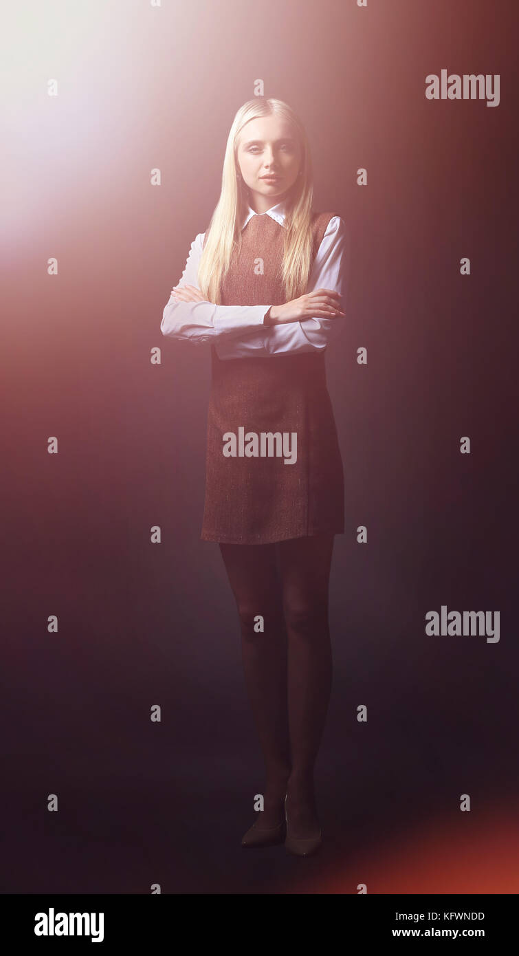 Close up portrait of a business woman on black background Stock Photo ...