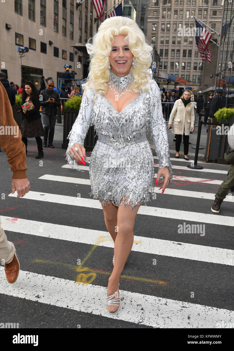 Matt Lauer as Dolly Parton performs during Today's Halloween Extravaganza 2017 at Rockefeller Plaza on October 31, 2017 in New York City. credit: Erik Pendzich Stock Photo
