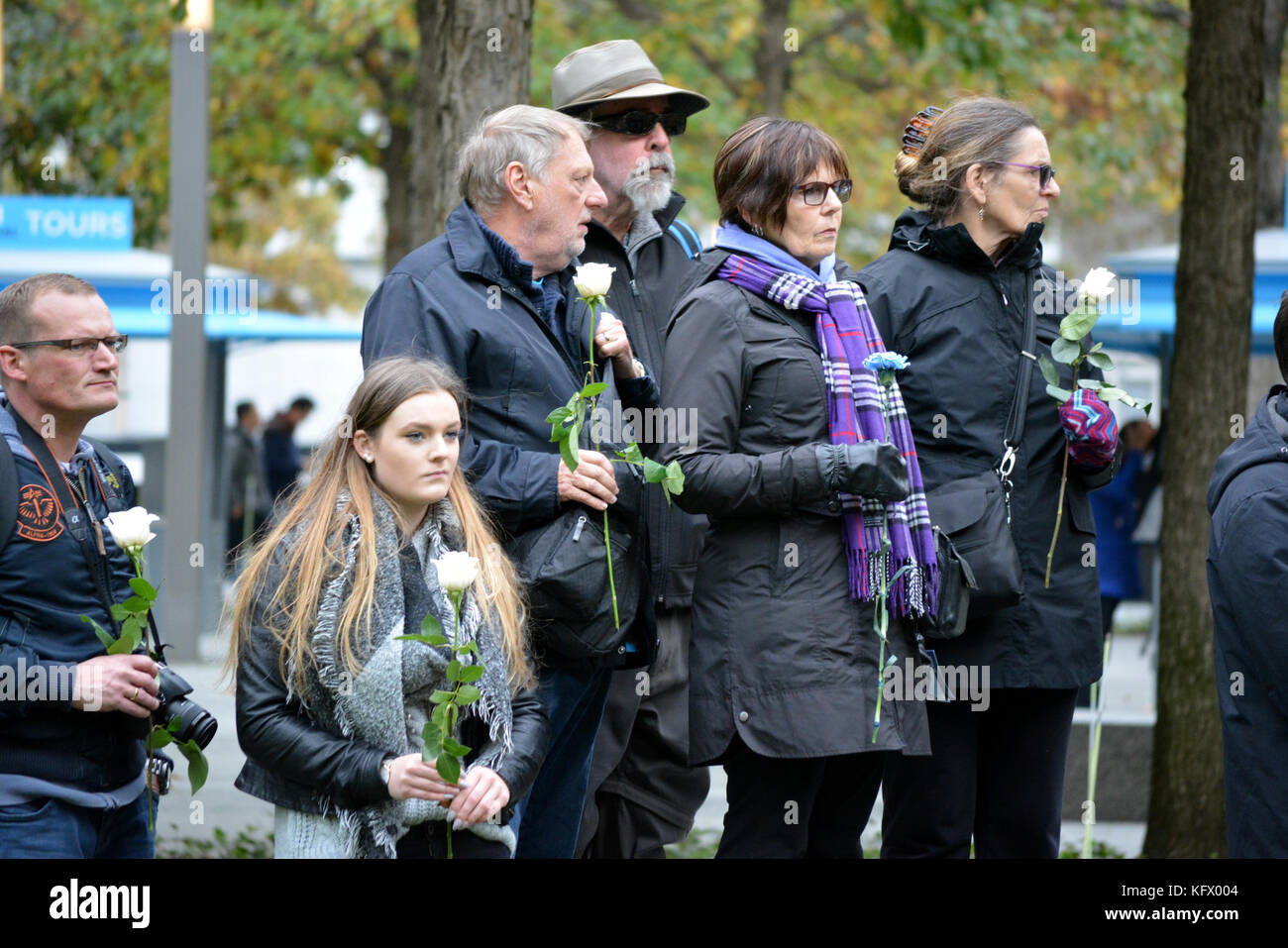 New York City, USA. 1st November, 2017. People taking part in a moment of silence to honor those killed in the terrorist truck attack in Lower Manhattan. Credit: Christopher Penler/Alamy Live News Stock Photo