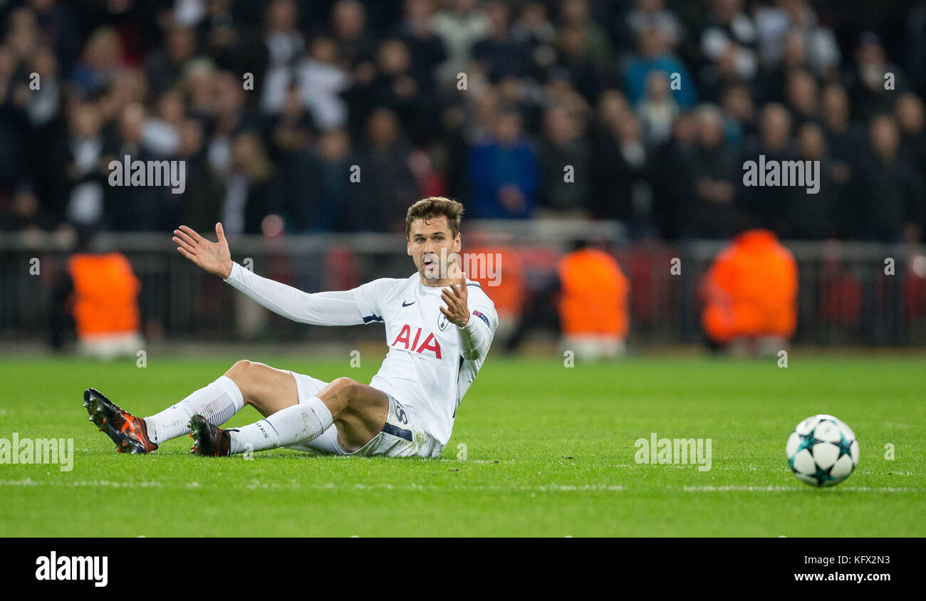 London, UK. 1st Nov, 2017. Fernando Llorente of Spurs called for a free kick during the UEFA Champions League group match between Tottenham Hotspur and Real Madrid at Wembley Stadium, London, England on 1 November 2017. Photo by Andy Rowland. Credit: Andrew Rowland/Alamy Live News Stock Photo