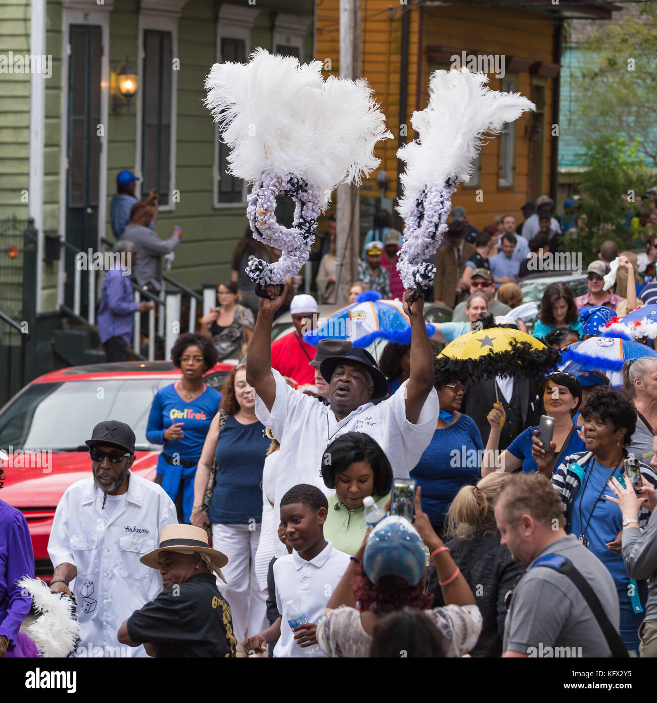New Orleans, USA. 01st Nov, 2017. Crowds of people filled the street in the lower Ninth Ward for New Orleans style Second Line tribute to Antoine “Fats” Domino who recently passed away. Credit: Tom Pumphret/Alamy Live News Stock Photo