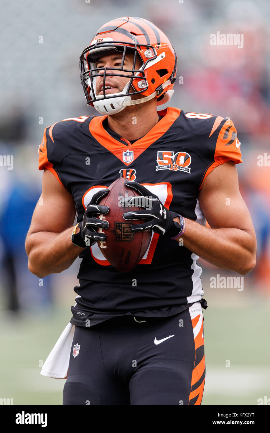 October 29th, 2017: Cincinnati Bengals tight end C.J. Uzomah (87) looks on  before the NFL football game between the Indianapolis Colts and the Cincinnati  Bengals at Paul Brown Stadium, Cincinnati, OH. Adam