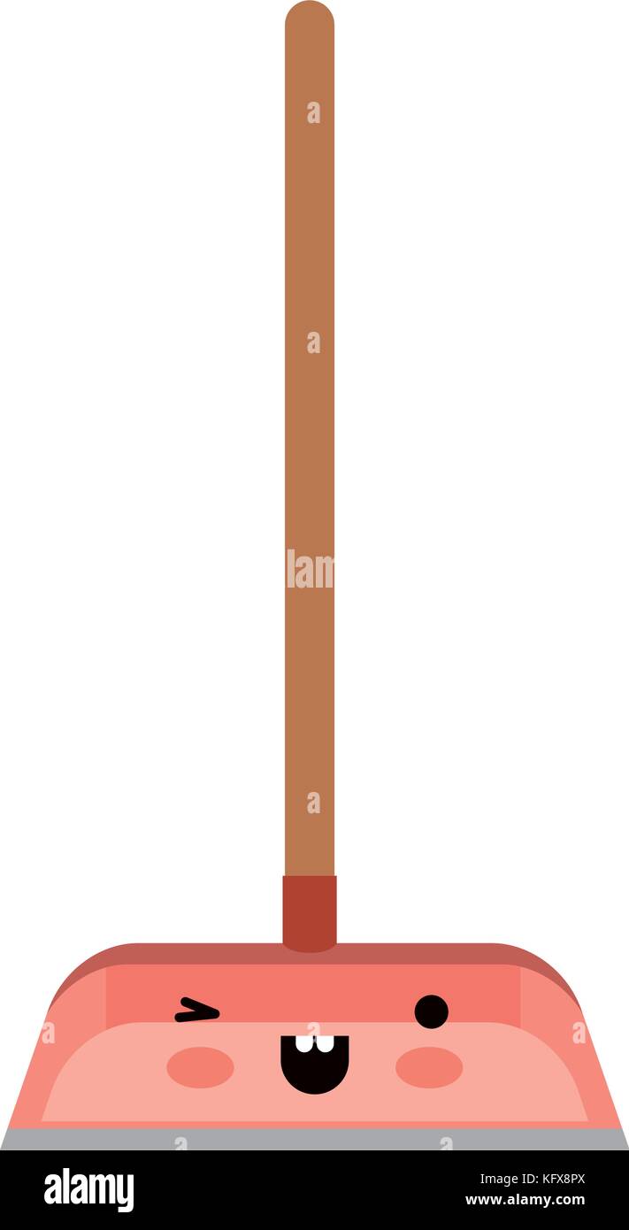 kawaii dustpan with wooden stick in colorful silhouette Stock Vector