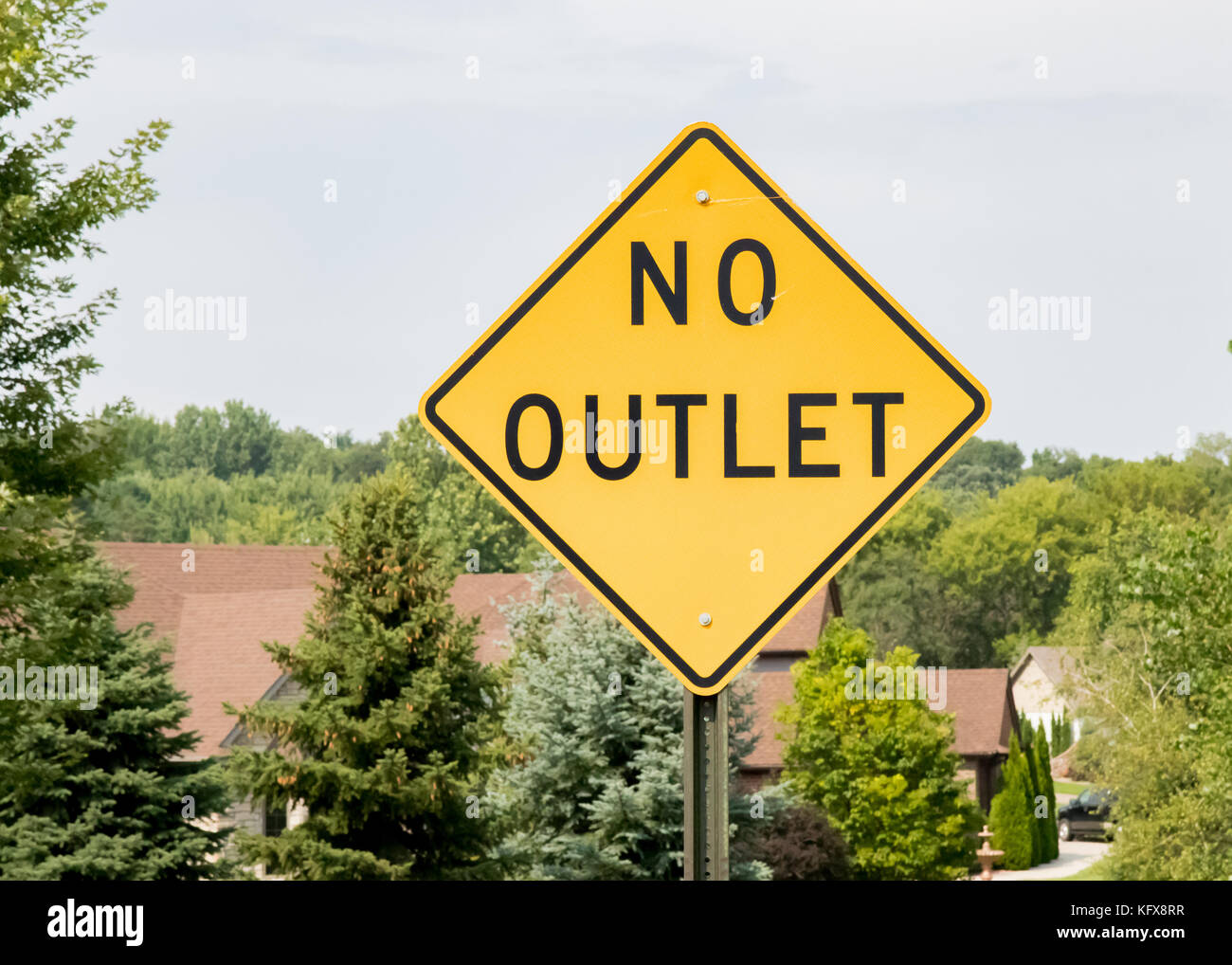 No Outlet street sign at entrance to a nice suburban neighborhood Stock Photo