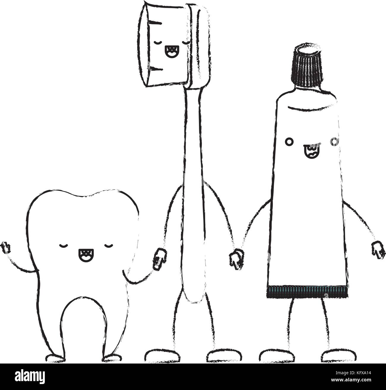 tooth and toothbrush and toothpaste in cartoon holding hands in ...