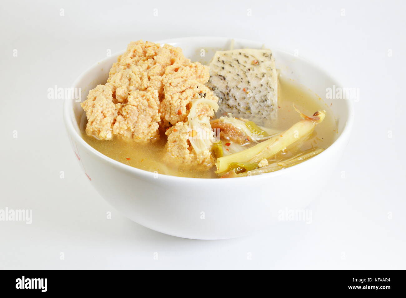 spicy fish eggs soup on bowl in white background Stock Photo Alamy
