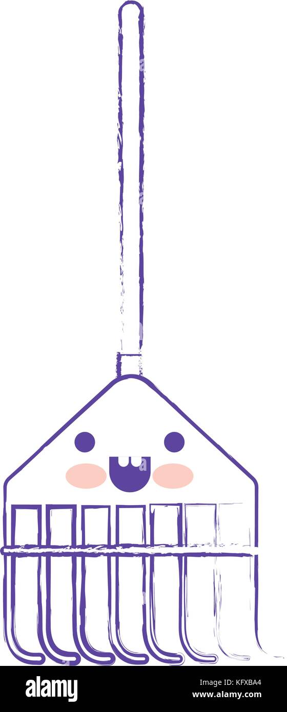 kawaii rake leaves with wooden stick in purple blurred silhouette Stock ...