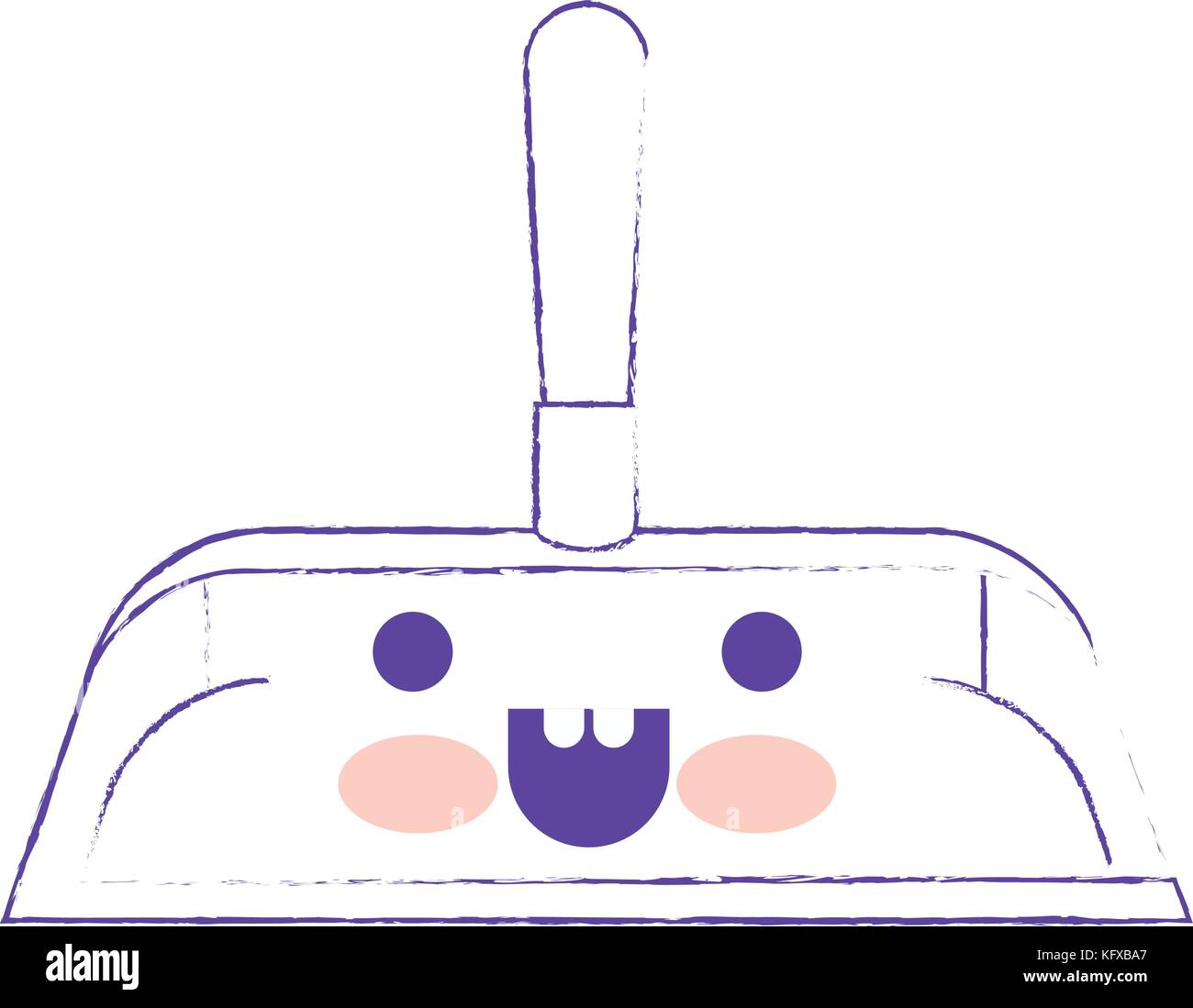 kawaii hand dustpan with wooden stick in purple blurred silhouette