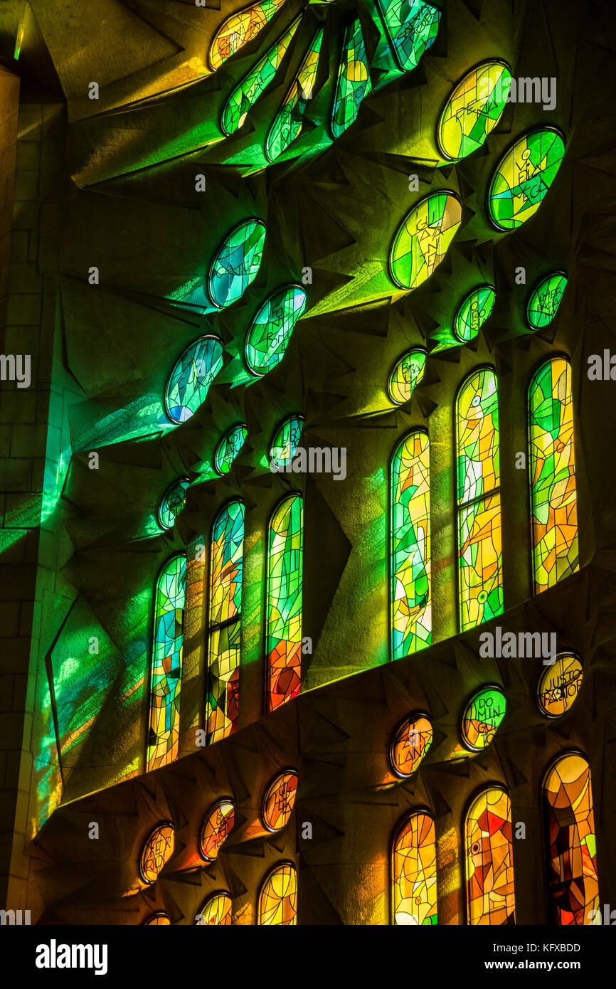 Stained glass windows of the Sagrada Familia in Barcelona Stock Photo Alamy